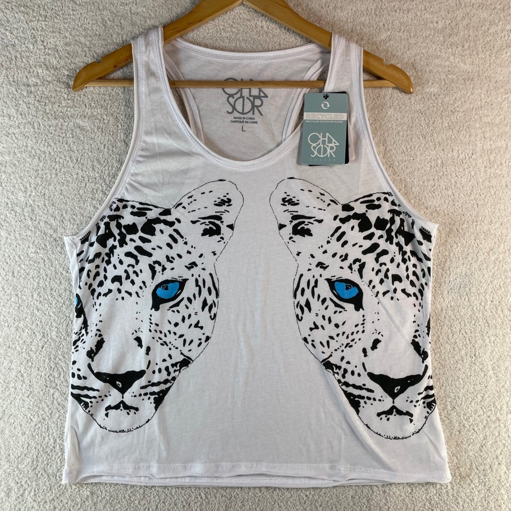 nwt chaser blue eyes leopard graphic vintage jersey tank L